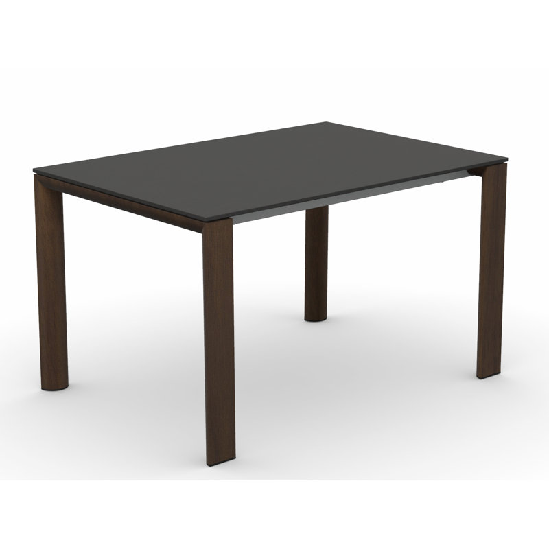 Dorian Extending Table with Wooden Legs and Ceramic Top, 70.88" L x 35.5" W, Bleached Beech/Matt Taupe, Stone Gray/Graphite