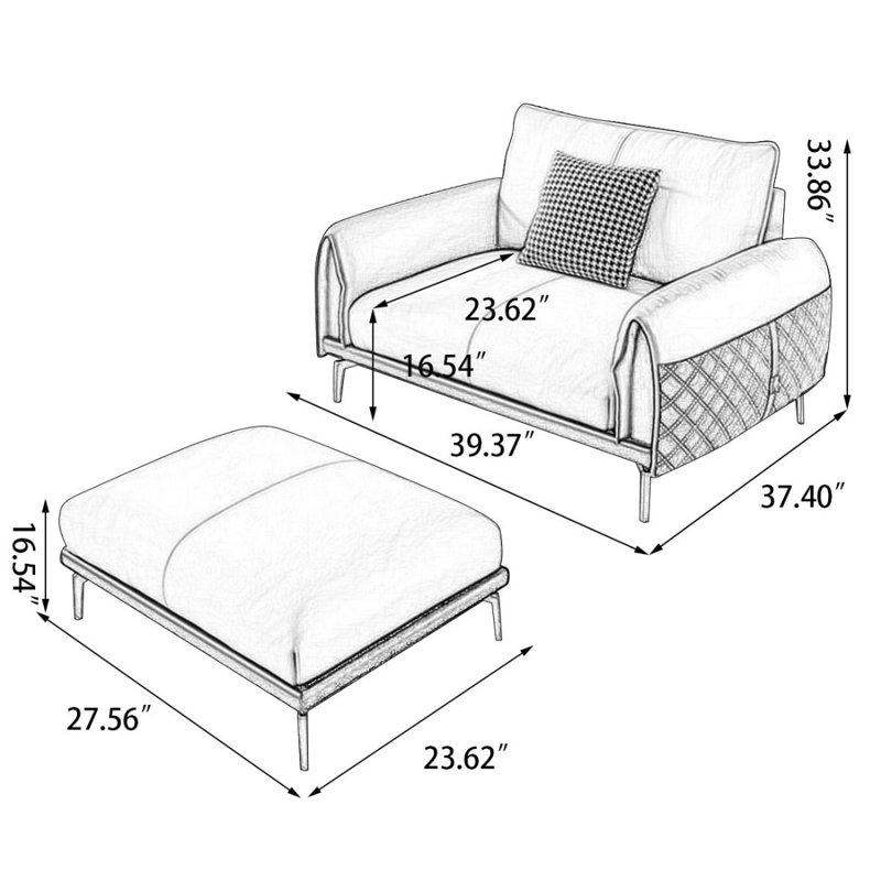 Fauteuil avec repose-pieds en cuir véritable kaki orange avec repose-pieds, Kaki / orange