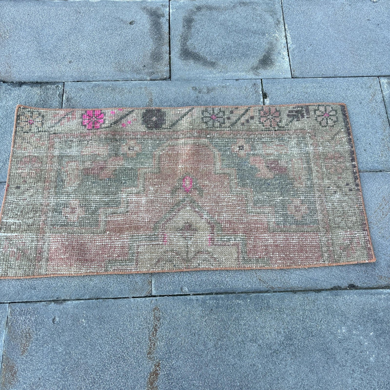 Handwoven Vintage Turkish Anatolian Oushak Rug with Colorful Designs for Entryway