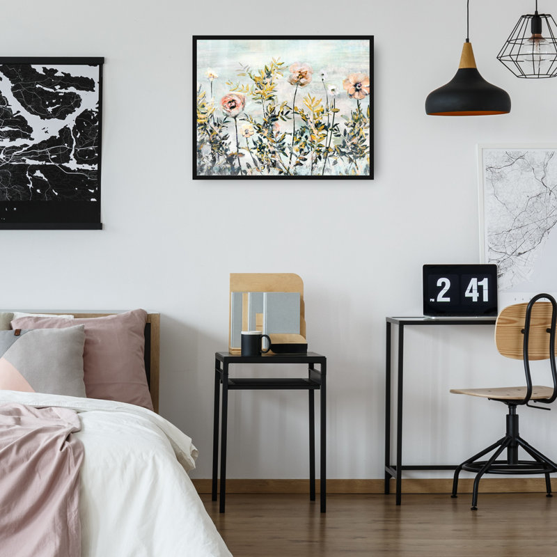 "Jardin du matin" par Studio Arts, reproduction d'art sur toile, H 43 po x l 57 po x P 1,5 po, Toile encadrée noire saturée