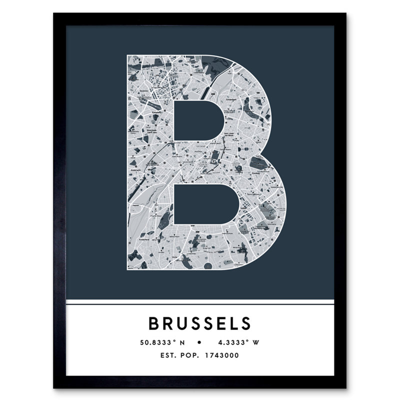 Brussels City Map Brussels Navy - Single Picture Frame Typography