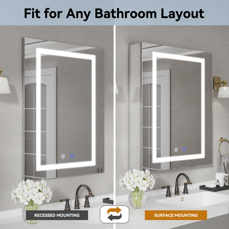 91mm W 60mm H Frameless Medicine Cabinet Mirror 3 Adjustable