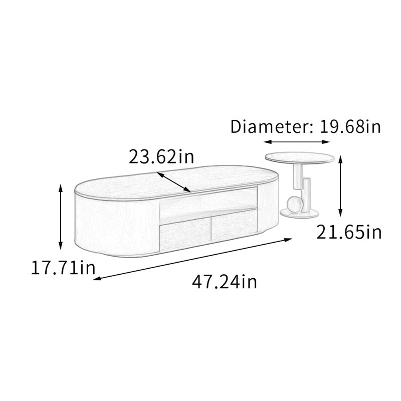 Ensemble de tables basses ovales multifonctionnelles avec rangement