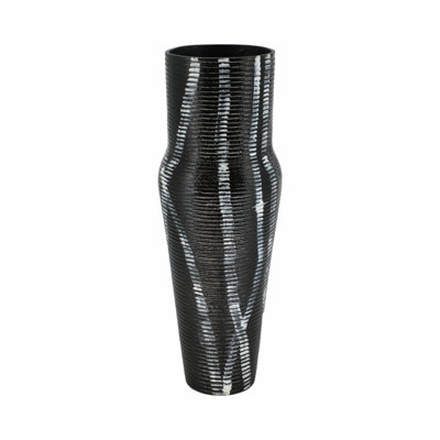 Rosey Patterned Grey Metal Vase