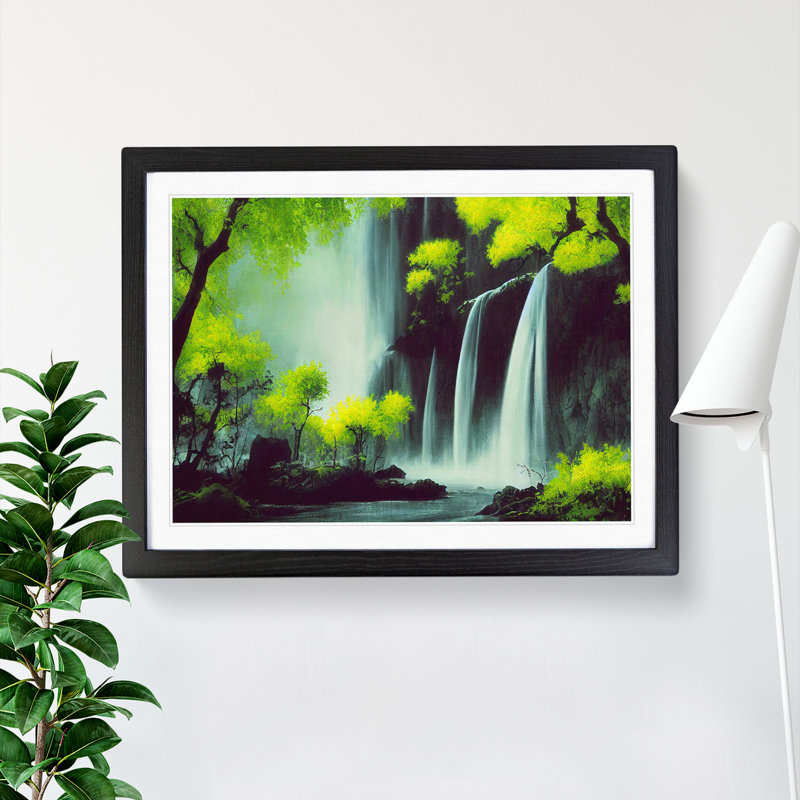 Joyous Waterfall - Single Picture Frame Print, 46cm H x 64cm W x 2cm D, Black