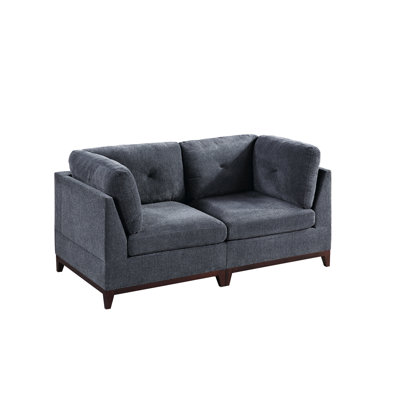 Modulaire - 2 pièces en frêne, chaise en chenille texturée, structure en bois, siège d'angle