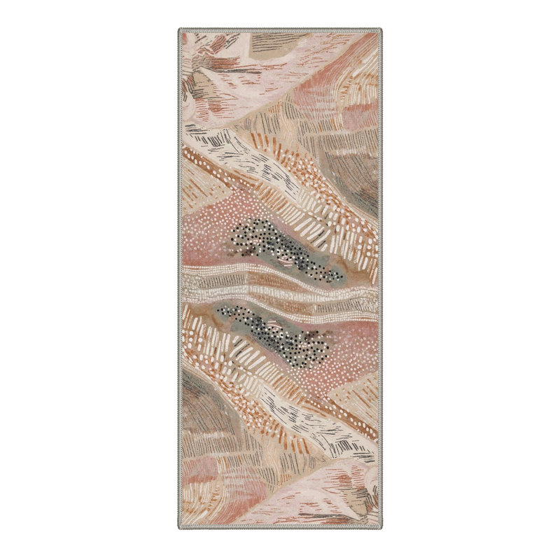 Tonicka Aura Abstract Machine Washable Beige Indoor Area Rug with Non-Slip Backing, Runner 2'6" x 8'