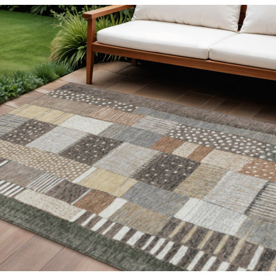 8' X 10' Brown Ivory And Gray Geometric Washable Indoor Outdoor Area Rug