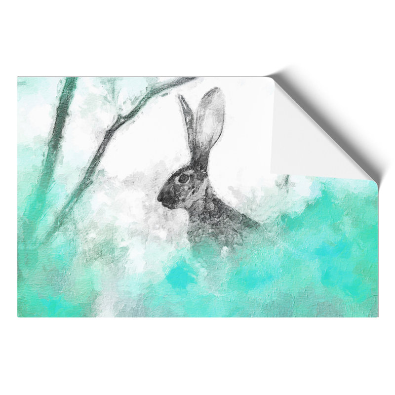The Alert Hare in Green - Frameless Print, 59cm H x 42cm W x 0.1cm D