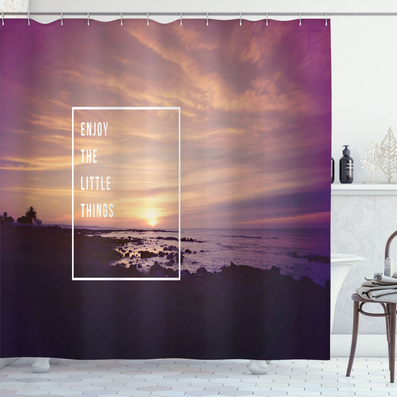 East Urban Home Wording Shower Curtain Sunset on Beach Multicolor, 70"H x 69"W