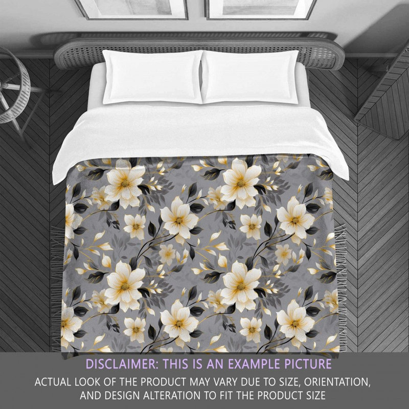 Polyester Floral Comforter, Queen Comforter, Silver/Yellow