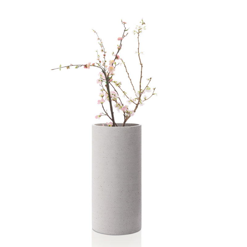 Floral Essence Round Polystone Table Vase in Light Grey