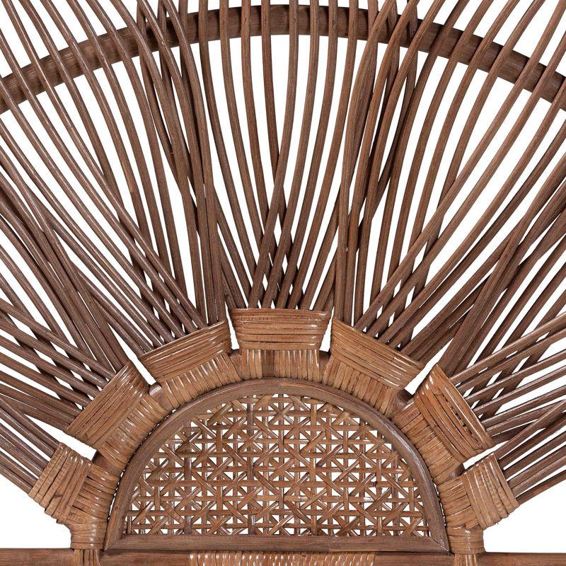 Bali & Pari Jasmine Natural Rattan Headboard With Sunburst Design - Boho Coastal Style Standalone Headboard, Light Brown, Queen
