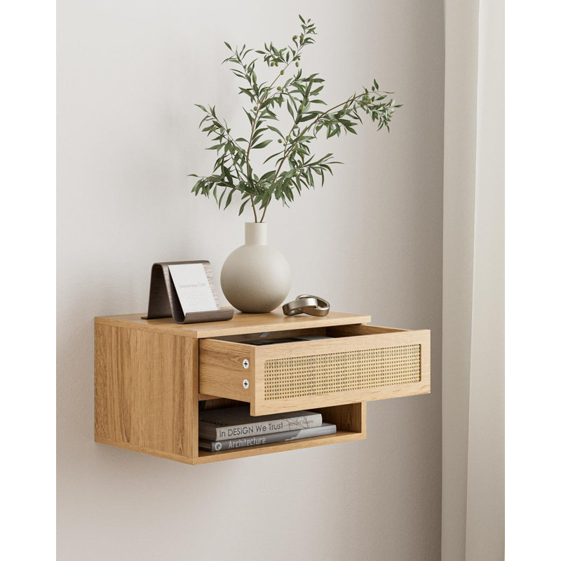 Small Modern Floating Bedside Table With Drawers