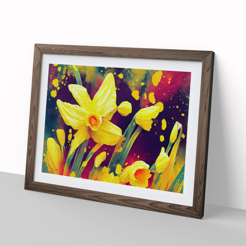 Daffodil Flower Splash - Framed Print, 34cm H x 46cm W x 2cm D, Walnut