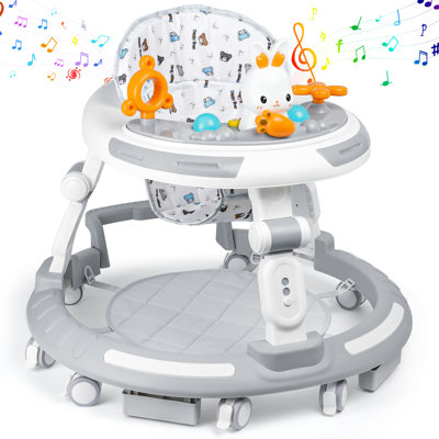 4-in-1 Safety-First Baby Walker & Activity Center with Adjustable Height, Anti-Rollover Base & Foldable Design - 8 Silent Wheels, 2 Anti-Slip Strips, Multi-Function Modes (Learning Walker, Dining Chair, Self-Walk, )