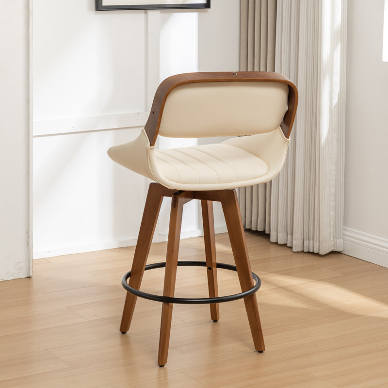 Tabourets de comptoir pivotants en similicuir, Beige, Tabouret de comptoir (siège d'une hauteur de 26,4
