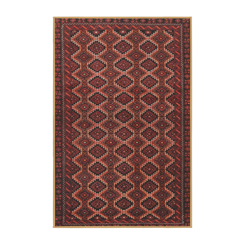 Tapis rouge/noir/beige traditionnel, Rectangle 2 pi x 5 pi