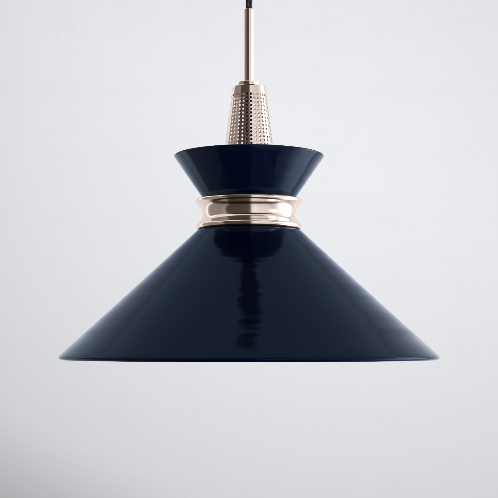 Corby Single Light Metal Pendant, 13.25" H x 14" W x 14" D, Navy, Polished Nickel