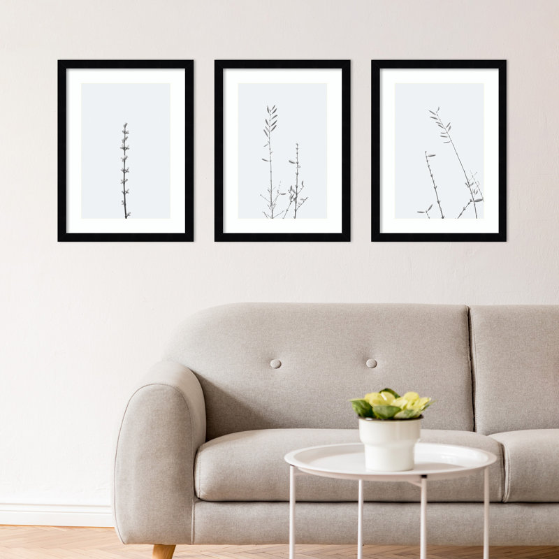 Retro Tennessee Botanical Prints by Adela - 3 Piece Single Picture Frame Photograph Set, Black, 17" H x 43" W x 1" D