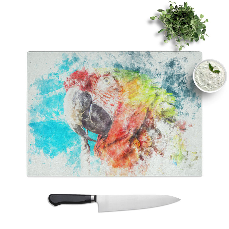 Tempered Glass Rainbow Macaw Parrot Chopping Board, 28.5 cm x 39 cm