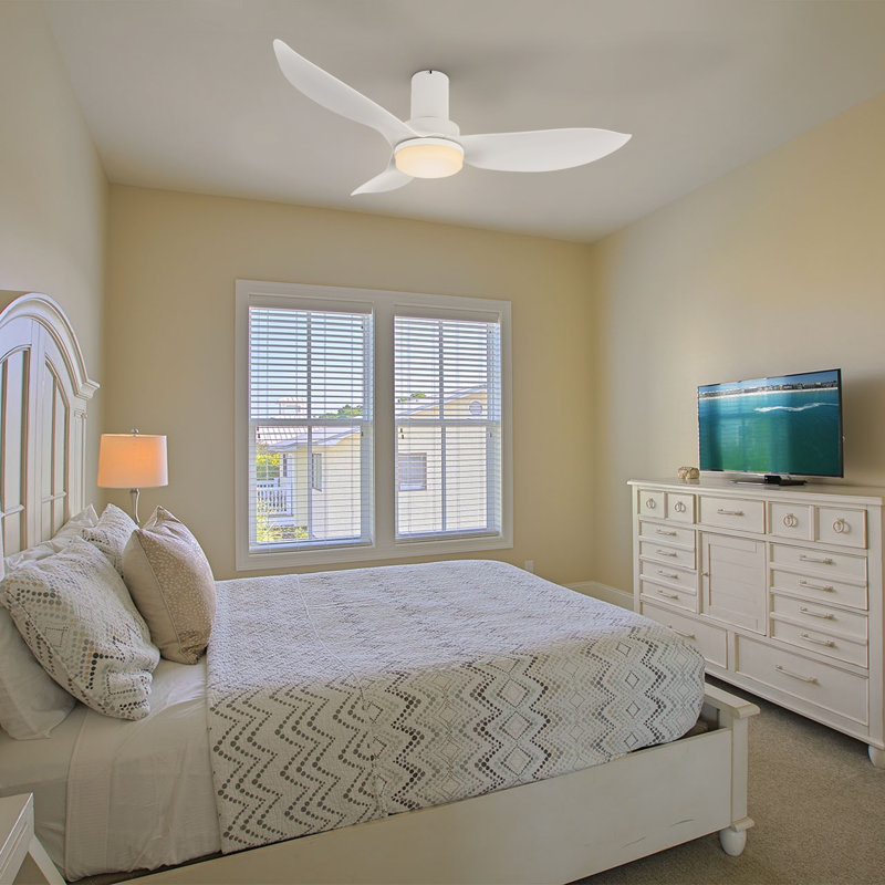 Ventilateur de plafond encastré 45 "à courant continu avec lumière DEL et télécommande, Blanc