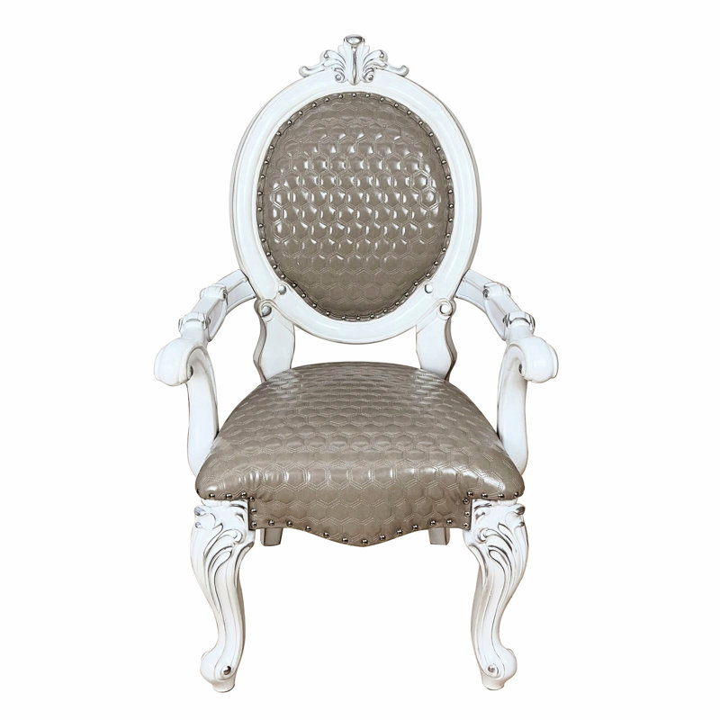 Chaise avec accoudoirs taupe et blanc cassé (2) - 2 chaises ornées et élégantes avec garniture