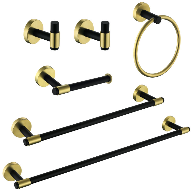 6 - Piece Bathroom Hardware Set Towel Holder Set, Black/Gold