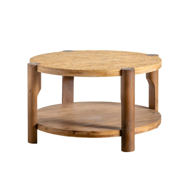 Table basse ronde Mid-Century avec tablette à 2 niveaux pour le salon