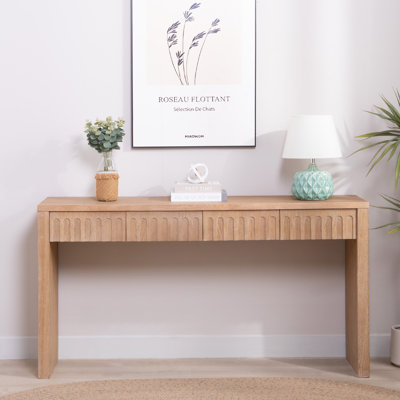 Modern Console Table With 4 Drawers – 59.2" Entryway Table In Natural Wood Finish