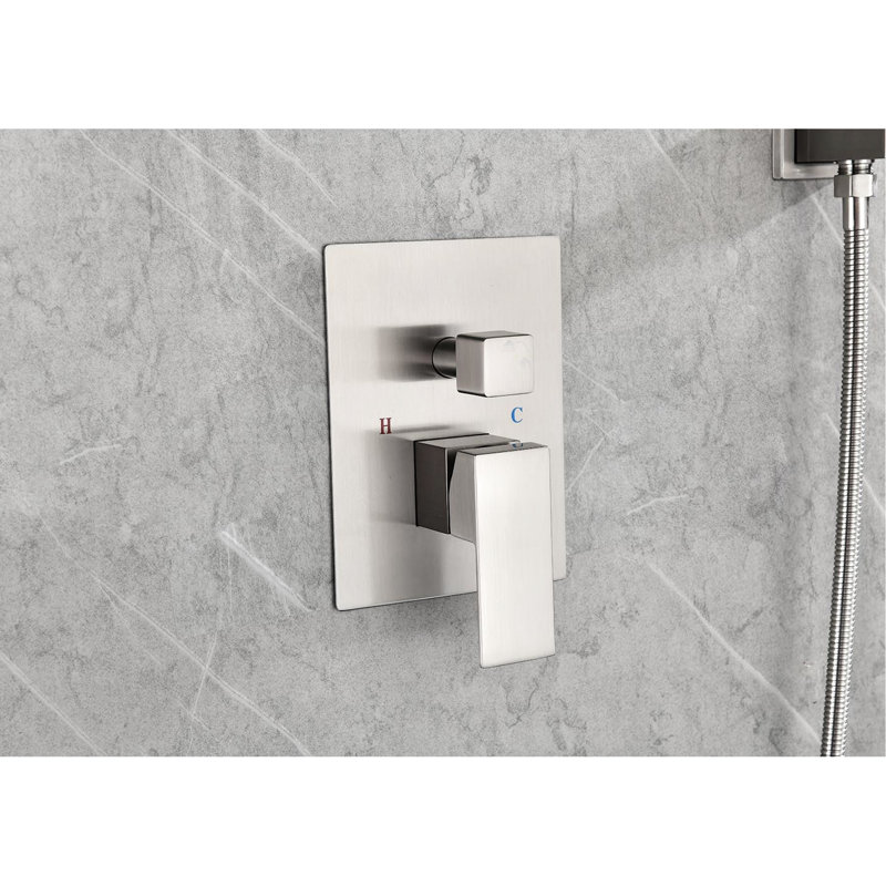 Douche de plafond de 16 po, laiton et acier inoxydable, nickel brossé, système de douche relaxant pour salle de bain, temps de détente