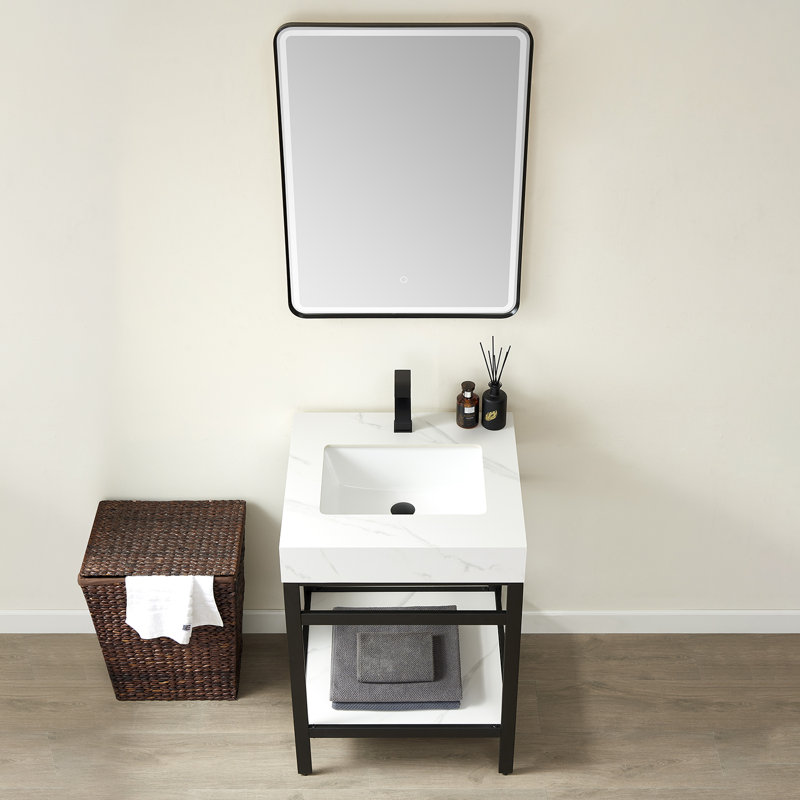 Ensemble de meuble-lavabo simple 24 po Funes, Blanc montagne enneigée, Noir mat, Noir mat