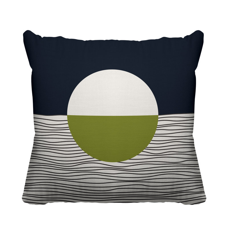 Coussin décoratif intérieur / extérieur Carmy, 15 po x 15 po, Chartreuse / beige / bleu marine, Carré
