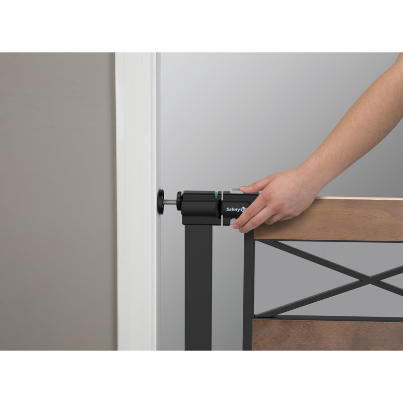 Adjustable Rustic Brown Solid Wood and Black Metal Safety Gate