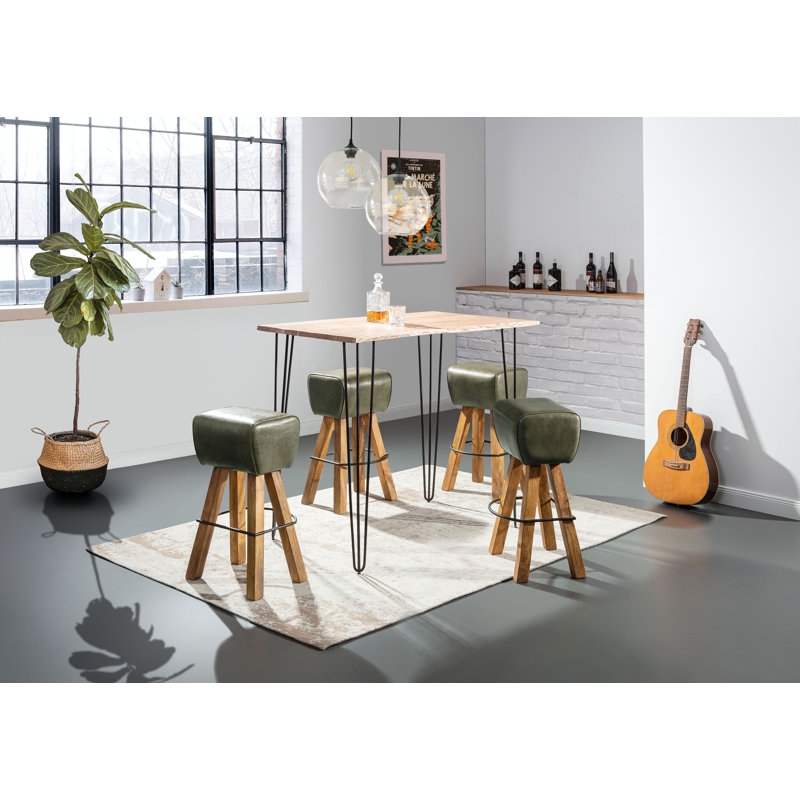 Hejira Upholstered Counter Stool with Solid Wood Frame, Green