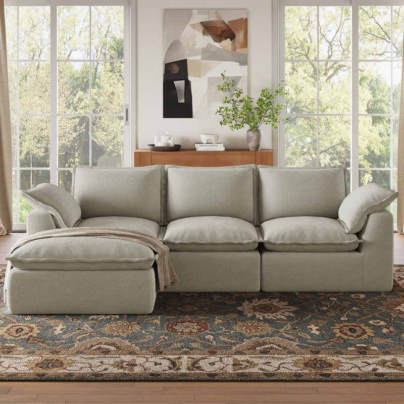 Canapé modulaire en L de 105,5 po Boneless, Mélange de polyester gris