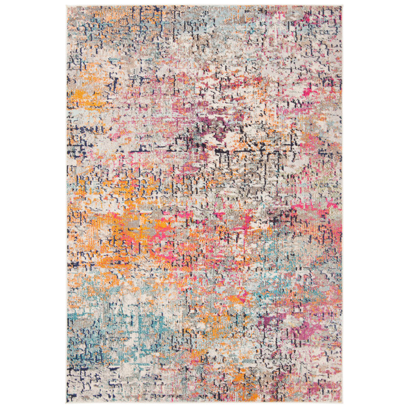 Felty Abstract Grey/Pink Area Rug, Rectangle 2'2" x 4'