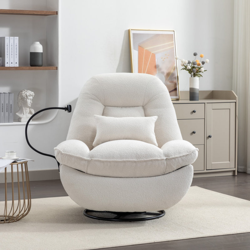 Antwonn 100cm Wide Swivel Standard Recliner, Cream