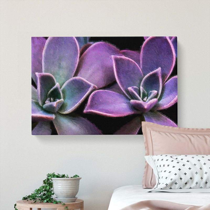 Lilac & Green Succulent Plant - Wrapped Canvas Art - Wrapped Canvas, 40cm H x 60cm W x 3cm D