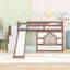 Lit mezzanine simple bas avec escalier de rangement, glissade et éclairage multicolore-934843606