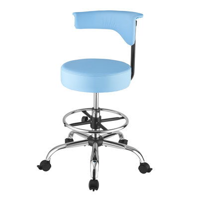 Tabouret à roulettes avec support pour le dos, capacité de poids de 500 lb, hauteur réglable, siège ergonomique en similicuir à coussin épais, chaise à roulettes ronde pivotante à 360 °