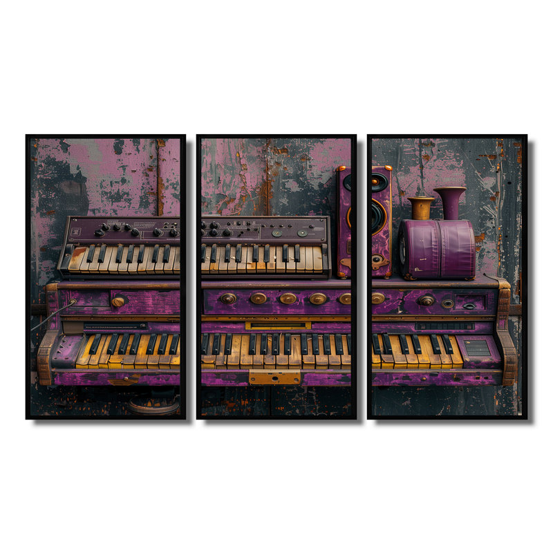 Ensemble de salon et clavier mauve doré, Toile avec cadre flottant noir, H 28 po x l 36 po x P 1 po