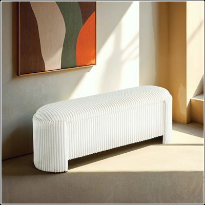 Banc de rangement contemporain avec revêtement en velours côtelé et compartiment caché