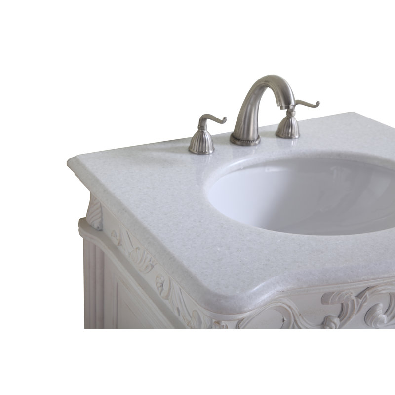 27'' Single Bathroom Vanity with Top, Antique White, Cream Marble