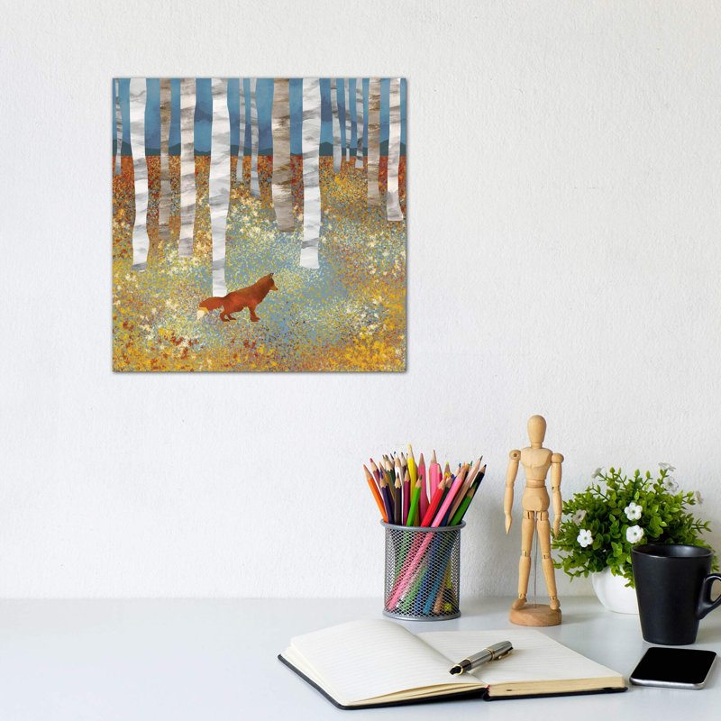 Autumn Fox - impression d'art graphique, Pas de tapis, H 12 po x l 12 po x P 1,5 po, Toile encadrée noire