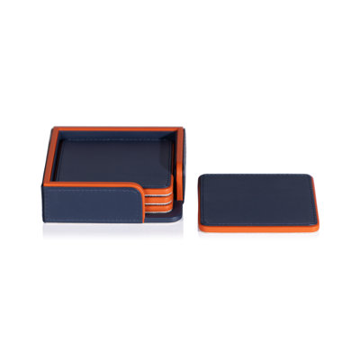 Nappa Leather 4-Piece Coaster Set on Tray