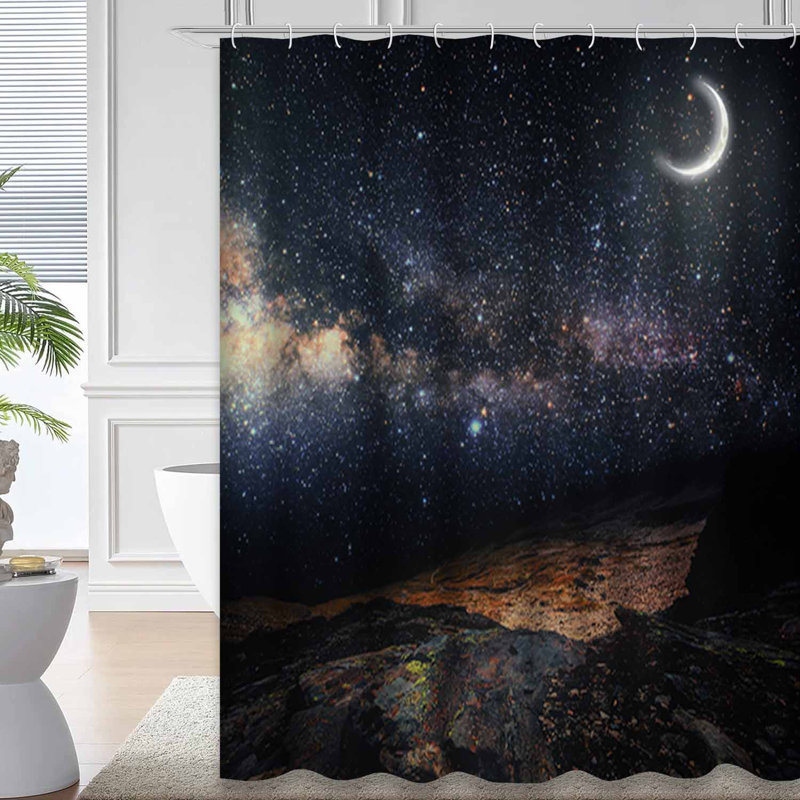 Rideau de douche à 12 crochets Mountain Night Sky Stars Moon Nasa, L 72 po x l 84 po