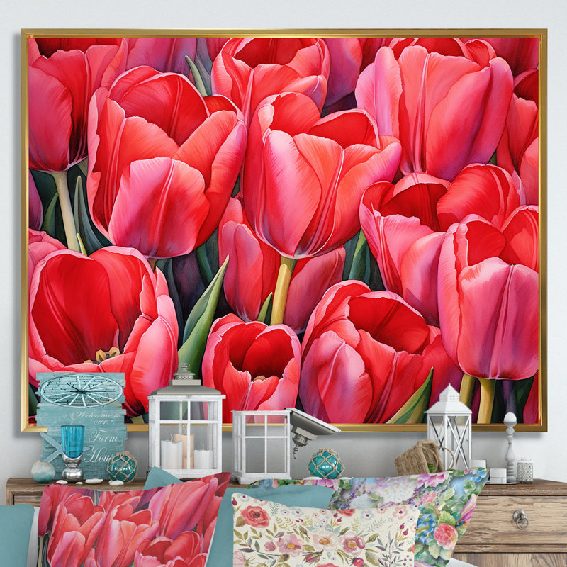 Tulipes tranquillité I sur toile, Encadrement doré, H 12 po x l 20 po