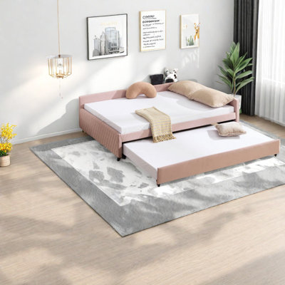 Space-saving Velvet Beds With Trundle, Modern Pink Design For Bedroom