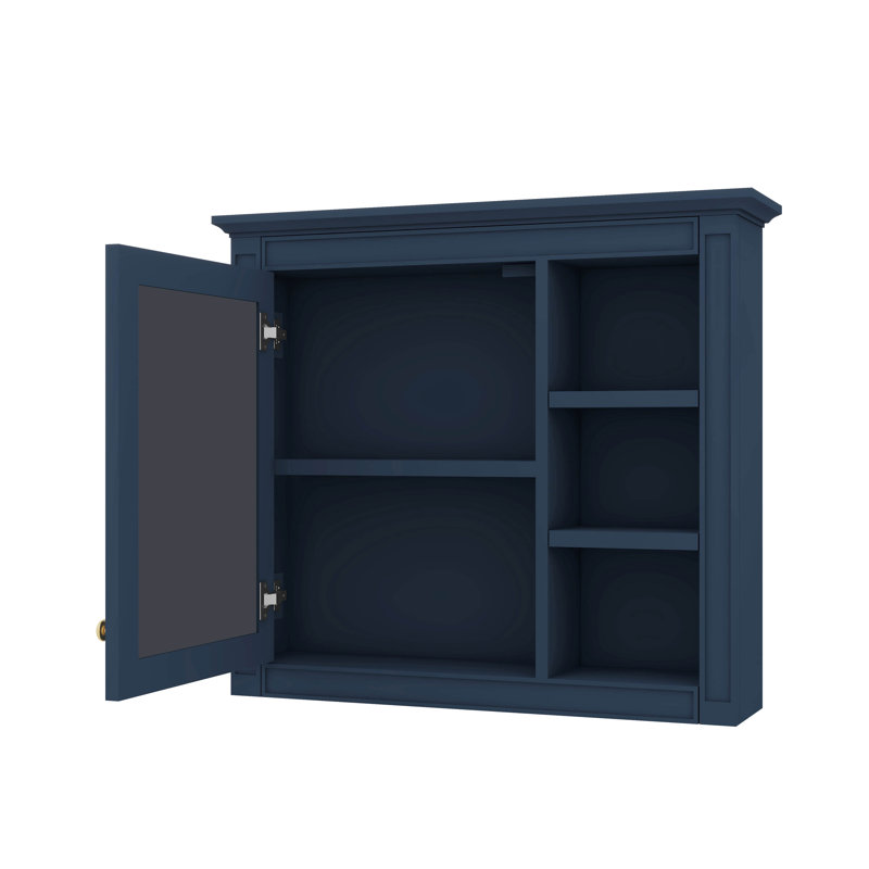 Armoire à pharmacie murale moderne 30 po x 28 po avec miroir et 3 tablettes ouvertes, Bleu